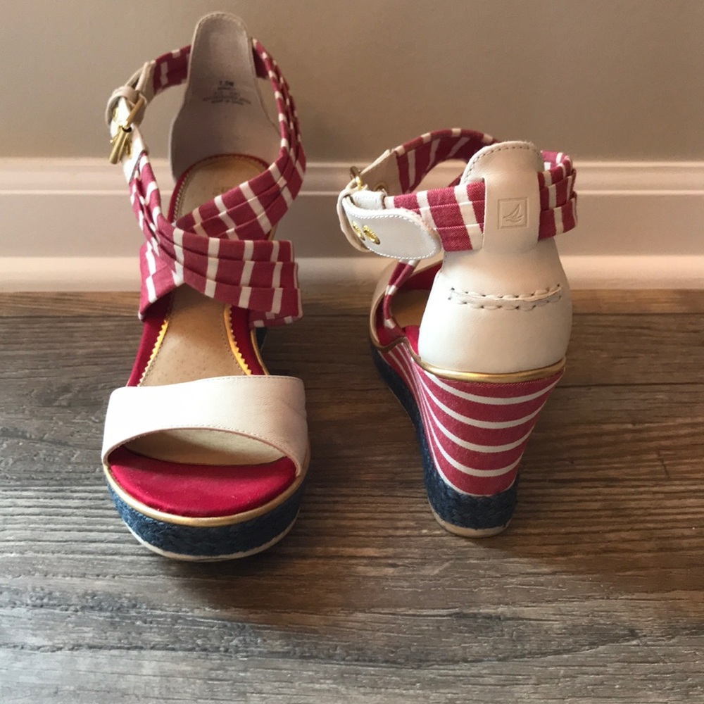 Sperry Top-Sider Red, Ivory & Blue Stripe Wedge